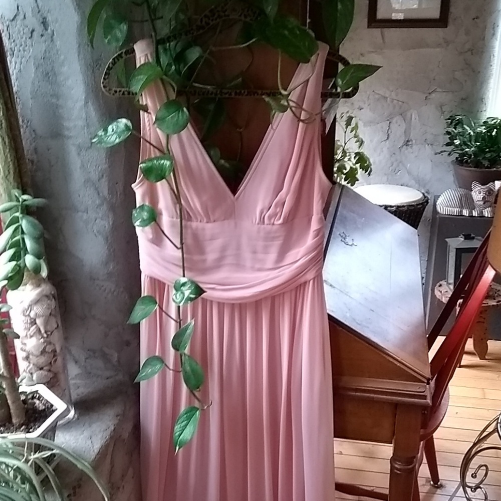 Long blush pink grecian style dress